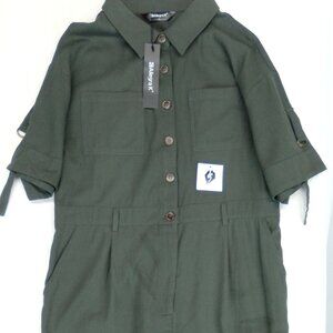 Allegra K Women's Short Sleeve Pant Cargo Flight Suit Loose Fit Utility Size L